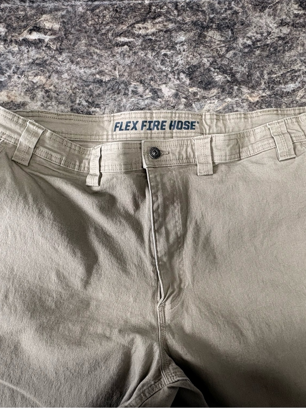 Duluth Trading Co 46x30 Flex Fire Hose Flat-Front Khaki Pants